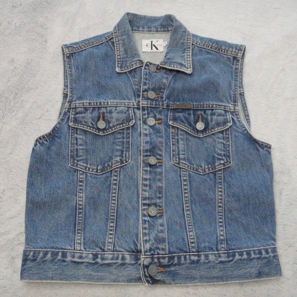 Vintage Calvin Klein Jeans Denim Vest Medium Wash Made in USA Women Size M EUC